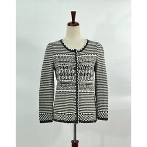 OLEANA Sz S Small Gray Print Alpaca Cardigan Sweatear